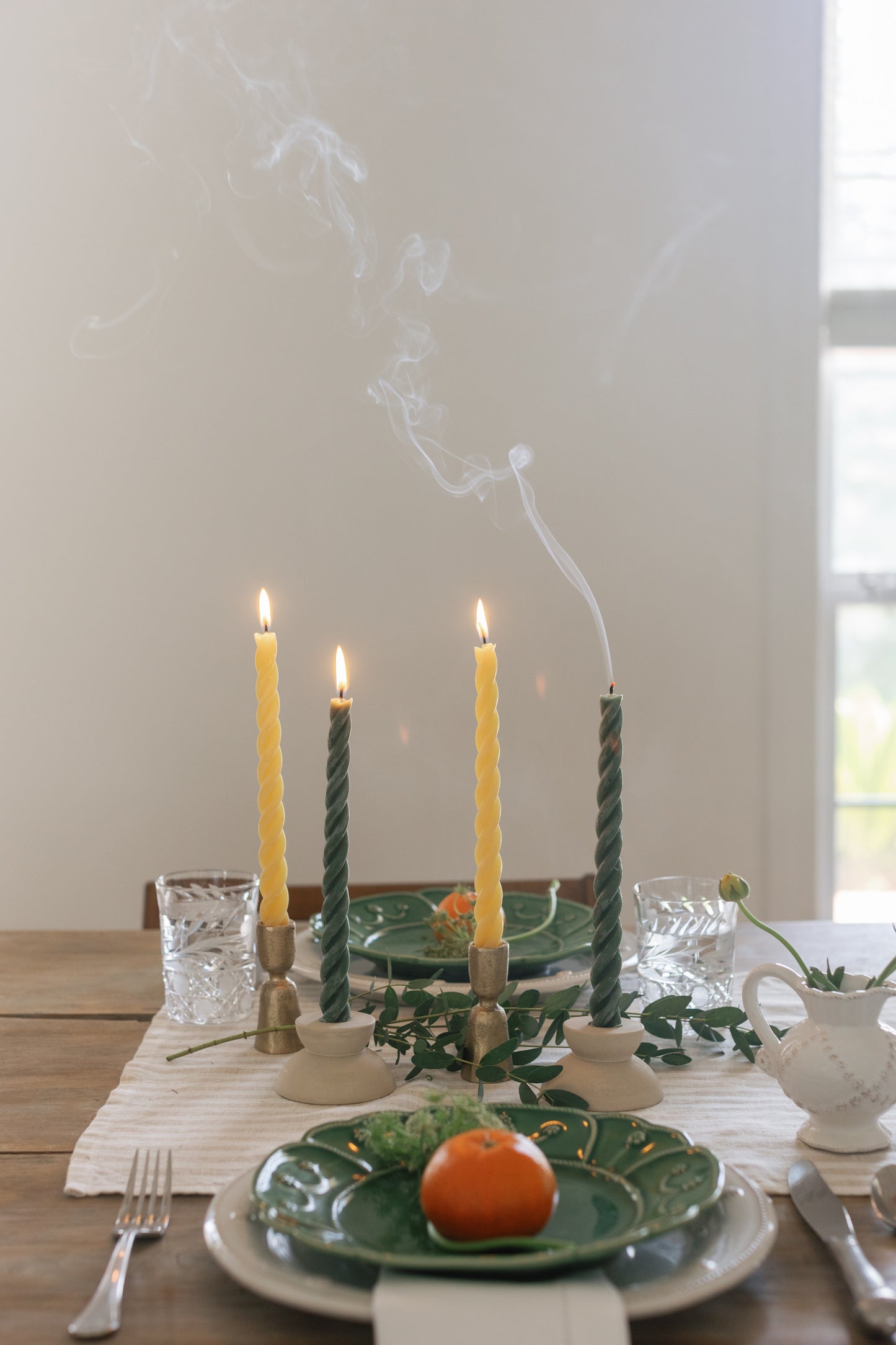 Pine Beeswax Spiral Candle Set