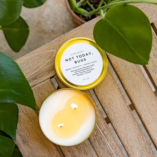 Picture of the open and lit Not Today, Bugs - Mosquito Candle