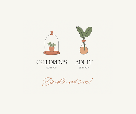 Image of some text saying "Childrens Edition + Adults Edition - Bundle and Save!"