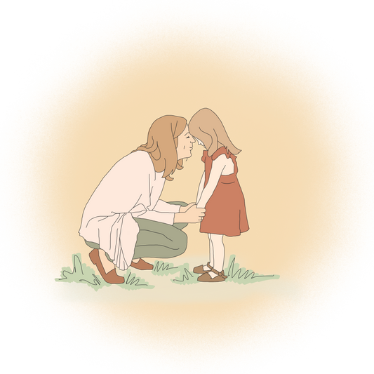 Image of a drawing of a mother kissing a daughter on her forehead